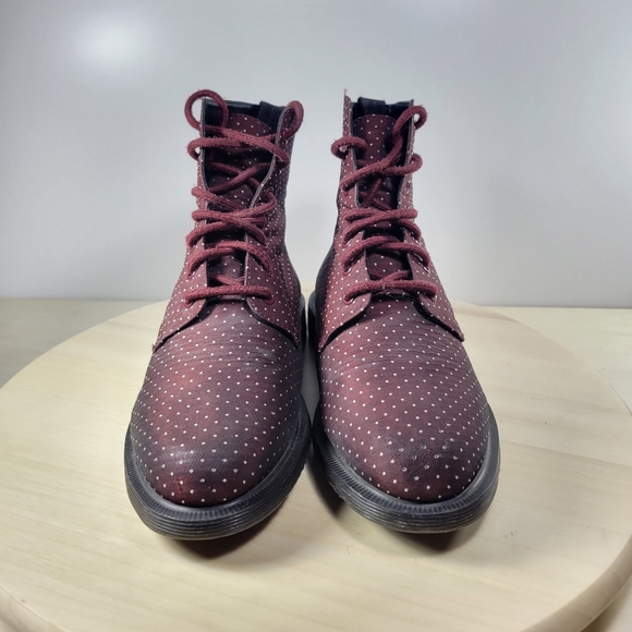 Dr. Martens Evan Maroon & White Polka Dots Boots Booties Women's Size 7 - Picture 2 of 14